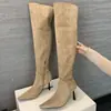 Botas Femininas de Cano Largo para Outono/Inverno 2026 Duas Formas Botas Franzidas Emagrecedoras Botas da Moda Botas de Cano Alto com Salto Agulha Botas Longas Acima do Joelho de Salto Alto
