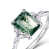 Anillo Transfronterizo Geométrico Europeo y Americano de Ágata Musgo Natural Aqua, Plata S925, Verde Musgo, Anillo de Dedo Simple y Atmosférico, Personalización