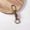 Chaveiro Tecido de Couro Genuíno Vintage Feito à Mão Fecho Lagosta Argola de Chave de Metal Pingente para Bolsa Masculina Acessórios DIY