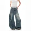 Jeans Anchos de Pierna con Diseño Roto Retro Americano para Hombres y Mujeres, Pantalones Largos Versátiles de Corte Recto Holgado, Marca de Moda