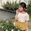 Comércio Exterior Estilo Coreano Roupas Infantis para Meninas, Moda Verão Top de Malha Rosa com Manga Bufante, Camisa Tendência de Manga Curta para Crianças
