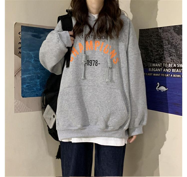 帮手描述图：连帽卫衣女2020秋季新款韩版字母印花薄款学生百