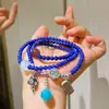 Pulseira de Prata Esterlina 925 Design Retrô de Múltiplos Círculos com Lápis Lazúli Natural de Alta Qualidade, Pedra da Lua, Amazonita e Cristal de Morango