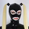 Casco de Látex Peluca de Doble Cola Máscara de Goma Máscara de Cosplay para Club Fiesta Máscara Sexy de Látex
