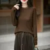 Suéter largo de manga larga para mujer para otoño e invierno con adornos de pedrería, hecho de lana de hilo fino, cuello redondo, estilo simple y suave, versátil como capa interior
