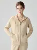Cardigã 100% cashmere puro com capuz para mulheres, nova jaqueta de tricô com zíper de cor sólida para outono e inverno, suéter de estilo solto e casual