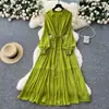 Vestido Polo de Luxo Leve Estilo Francês com Manga Lanterna para Mulheres Verão Cintura com Tiras Super Feérico e Bonito Elegante Saia Longa