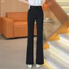Procesamiento personalizado pantalones de traje negros de pierna ancha de cintura alta delgados pantalones largos casuales rectos otoño para mujer caída