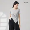 Disfraz de danza clásica, camiseta de manga larga ajustada para mujer con cuello redondo y ribete de volantes, con una abertura, adecuada para danza moderna