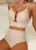 Nuevo Estilo Ruso Europeo y Americano Comercio Exterior Transfronterizo Amazon Tela Especial Bikini Dividido Traje de Baño de Cintura Alta para Mujeres