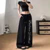 Pantalones deportivos casuales de pierna recta con estampado de letras estilo americano, nuevos pantalones para mujer con cordón, pantalones de pierna ancha, corte holgado, versátiles y que estilizan, pantalones largos