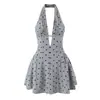 Vestido Sexy de Estilo Europeo y Americano, Cuello en V Profundo, Terciopelo de Alta Gama con Lunares, Fruncido, Espalda Descubierta, Vestido Corto Estilizador de Cintura para Chica Popular