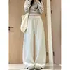 Nueva colección de otoño: pantalones de chándal blancos de cintura alta, adelgazantes y fluidos, pantalones casuales simples y versátiles con cordón, diseño deportivo y de pierna ancha