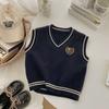 Shushu 2025 Primavera e Outono Novo Estilo Coreano Mais Fácil de Combinar Colete Suéter Infantil Estilo Faculdade Casual Solto Tricotado
