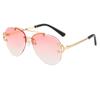 Gafas de Sol Ins con Doble Puente Estilo Europeo y Americano, Gafas de Sol de Moda Transfronteriza para Mujer, Espejo de Sapo Nuevo sin Marco 2024
