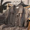 Camisas de Verano Retro de Manga Corta con Cuello Cubano de Talla Grande para Hombres y Mujeres Camisas de Playa Rayadas de Manga Tres Cuartos Marcas de Moda
