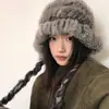 Gorro de Mezcla de Pelo de Conejo para Otoño e Invierno para Mujer, Gorro de Lana Grueso y Cálido, Protección contra el Frío, Protección para las Orejas, Pequeña Gorra que Muestra la Cara, Gorro sin Visera