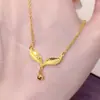 Colar com Pingente de Peixe Cauda Onda Brilhante Banhado a Ouro Vietnamita CNC, Joia de Corrente Clavicular Escama de Dragão Moderna e Versátil