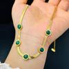 Colar feminino com pingente de diamante redondo verde, temperamento retrô, design simples, corrente para clavícula, presente que não desbota, avó transfronteiriça