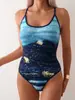2026 Novo Maiô Peça Única com Estampa Céu Estrelado para Comércio Exterior, Justo ao Corpo, Alta Elasticidade, Slim-Fit Maiô Peça Única para Piscina