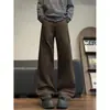Pantalones de trabajo casuales de color marrón retro americano inclinados para hombre, pantalones curvos de marca de moda de alta calle americana, pantalones de pierna recta ligeramente acampanados