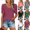 Verano 2022 Exportación Europea y Americana Nuevo Amazon Wish Europeo y Americano Popular Tops Empalmado Fruncido Cuello en V Camiseta de Manga Corta
