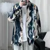 Camisa de outono de manga comprida estilo americano para homens, moderna e descolada estilo coreano, estilo nicho de Hong Kong, camisa floral de corte solto, dropshipping disponível