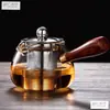 Colador de té integrado juego de té taza Gongdao para dividir el té mango de madera extra grueso taza Gongdao de vidrio mar de té tetera mango lateral engrosado resistente al calor
