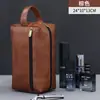 Bolsa de tocador de PU con costuras retro europeas y americanas, gran capacidad, para viaje, negocios, hombres, bolsa portátil para almacenamiento de artículos de tocador