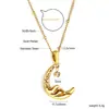 Collar Colgante de Luna Más Vendido Transfronterizo Diseño Ins con Cadena para Clavícula de Diamante Collar de Acero Inoxidable Galvanizado en Oro de 18 Quilates para Mujeres