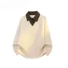 Fornecido diretamente pelo fabricante, conjunto de moletom xadrez masculino falso de duas peças, outono de 2026, conjunto elegante de alta qualidade com camisa polo de manga longa