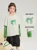 Pudding Haru Ropa Infantil Camiseta 2026 Verano Nuevo Estilo Camiseta Infantil de Manga Larga Algodón con Sensación de Hielo Camiseta Falsa de Dos Piezas para Niñas