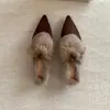 Primer Encuentro Temporada Mules de Tacón Grueso Cerrados Ropa de Abrigo 2026 Otoño/Invierno Nuevo Estilo Frances Deslizables Pantuflas Peludas