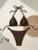 2027 Nuevo Bikini Sexy de Color Sólido Estilo Europeo y Americano Traje de Baño Transfronterizo Amazon con Lazos Bikini de Dos Piezas para Playa