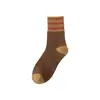 Calcetines de invierno para mujer, otoño e invierno, forro polar, calcetines gruesos de rizo, a rayas, moda, cálidos, a prueba de frío, longitud hasta la mitad de la pantorrilla, calcetines de moda largos