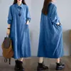 Nuevo Vestido de Pana Retro Artístico Holgado Otoño/Invierno 2026 Cuello Solapa Manga Larga Por Encima de la Rodilla Vestido Camisa Falda Larga