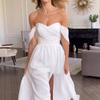 Novo Vestido de Noiva Feminino Moda Europeia e Americana Wish Ombro a Ombro Chiffon Manga Curta com Barra Larga