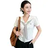 Camiseta de Manga Corta con Cuello Falso de Dos Piezas Azul Marino para Mujer, Nuevo Top de Moda Elegante para Figuras Petites, Estilo Corto, Verano 2026