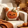 Fronha de Travesseiro Abóbora de Outono Fantasma de Halloween Fronha com Estampa de Folha de Bordo de Ação de Graças Almofada de Sofá Fronha com Bordado Imitado