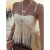 Novedades de verano transfronterizas europeas y americanas: Tops de tubo de ganchillo con flecos, chalecos de ganchillo huecos con cordones y atuendos de playa de moda para mujeres con estilo
