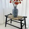 Banqueta Quadrada Pequena de Rattan Vintage, Banqueta para Trocar Sapatos, Banqueta Baixa de Madeira Maciça para Hall de Entrada, Banco ao Pé da Cama para Quarto, Banco com Armazenamento, Cadeira de Rattan Estilo Simples