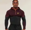 Ropa Deportiva para Hombre con Media Cremallera, Capucha, Ajustada, Dos Tonos, Bloques de Color, Transpirable, Secado Rápido, Corte Delgado, Elástica, para Entrenamiento Físico