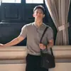 Camisa Polo de Manga Curta Masculina Pesada Bonita de Alta Qualidade Gola Henry Mostrando Músculo Fitness Esportiva Camiseta de Meia Manga Verão