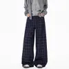 Pantalones Casuales a Cuadros Estilo Retro Americano con Botones para Hombre y Mujer, Estilo Holgado y Relajado, Pantalones de Pierna Ancha Adelgazantes de Longitud Completa