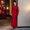 Vestido Cheongsam Vermelho para Brinde, Novo Modelo 2026, Alta Qualidade, Novo Estilo Chinês, Vestido para Casamento, Noivado, Formatura