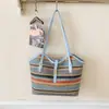 2026 Nuevo Bolso de Hombro Grande Tejido Arcoíris para Mujer Bolso de Paja Versátil para el Trabajo Bolso Tote de Moda para Salir Tendencia