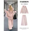 Jaqueta com capuz esportiva casual rosa para mulheres, super estilosa para o outono, cardigã com capuz, conjunto completo de roupa estilo coreano