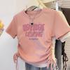 Camiseta de Algodón Puro para Mujer, Manga Corta, Corte Delgado, Estilo Corto, Dulce y Picante, Nuevo Estilo Verano 2026, Cintura con Cordón, Top de Cuello Redondo Estilo Americano