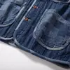 Chaleco de Mezclilla para Hombre Estilo Japonés Multibolsillos Chaleco Chaqueta de Trabajo Retazos Retro Bloque de Color Vintage Chaleco Holgado