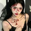 Nuevo Collar de Perlas Artificiales Rojas en Forma de Gota de Agua Estilo Gótico Colgante de Diseño Nicho Gargantilla Accesorios de Halloween Collar